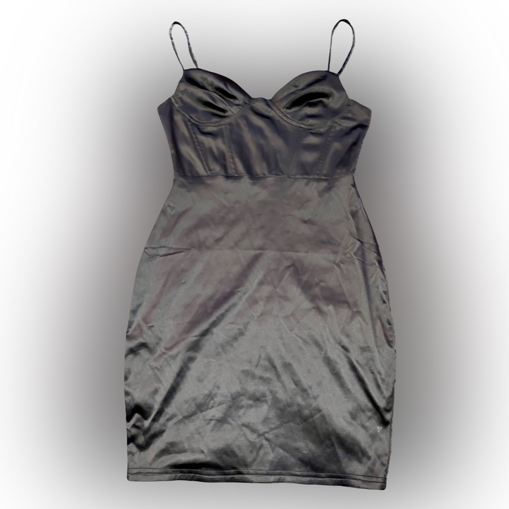 NWOT LEAU BLACK SATIN CORSET MINI DRESS // SIZE SMALL🖤